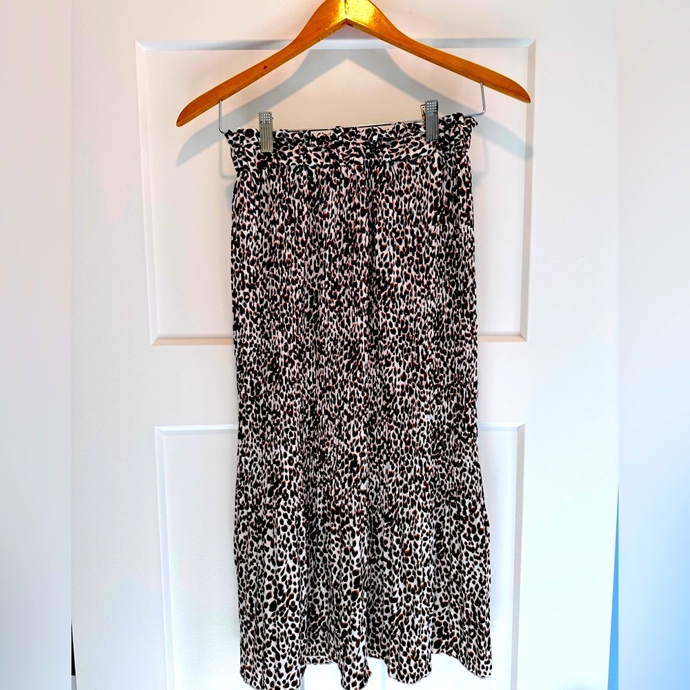 Pleated Leopard Print Midi Skirt Boho Chic